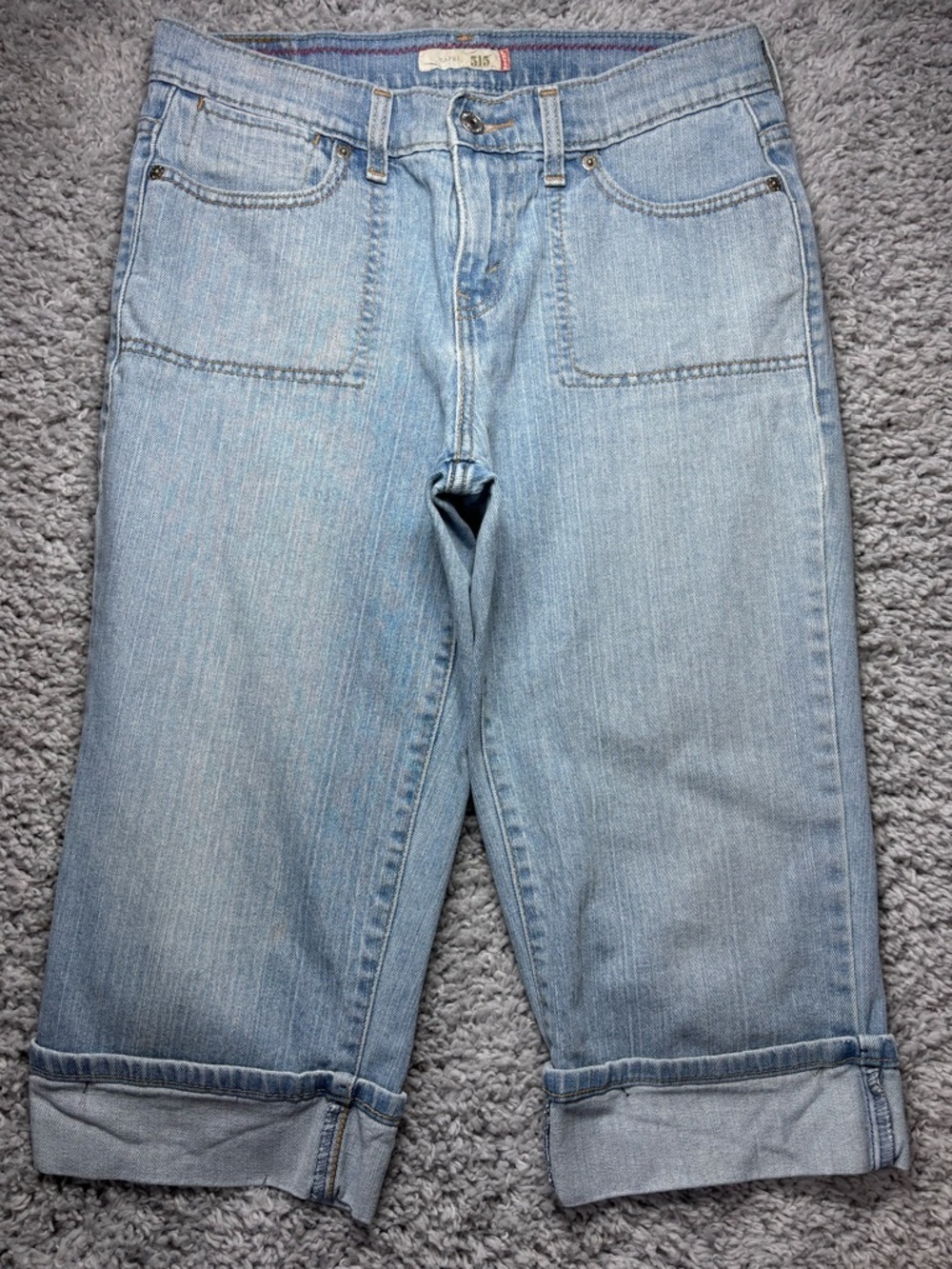 Levis Jeans Womens 6 Denim Capri 515 Light Wash Cuffed Stretch Flap Pockets Vaca